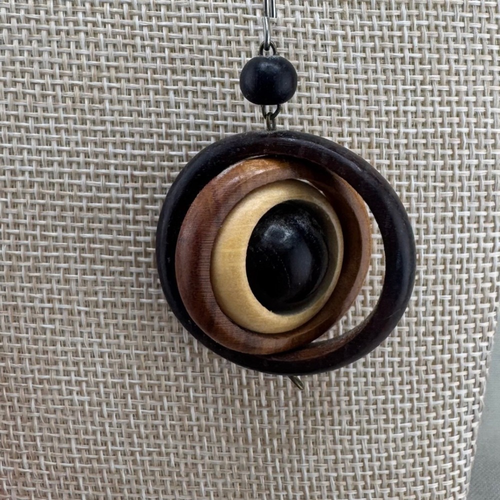 Artisan Natural Wood Circle Drop Earrings Boho Multi Tone Brown Black - Picture 2 of 3
